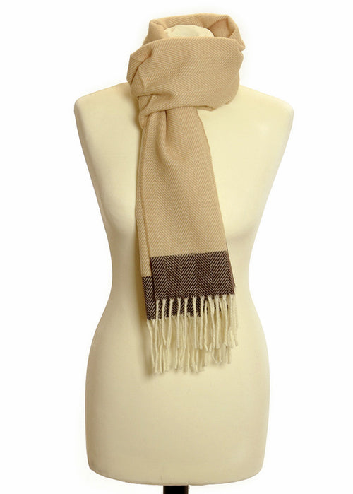 Women Men's linen-cotton scarf shawl Fringed stripes Light casual brown